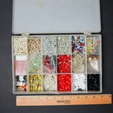 Assorted Plastic Beads in Compartment Container