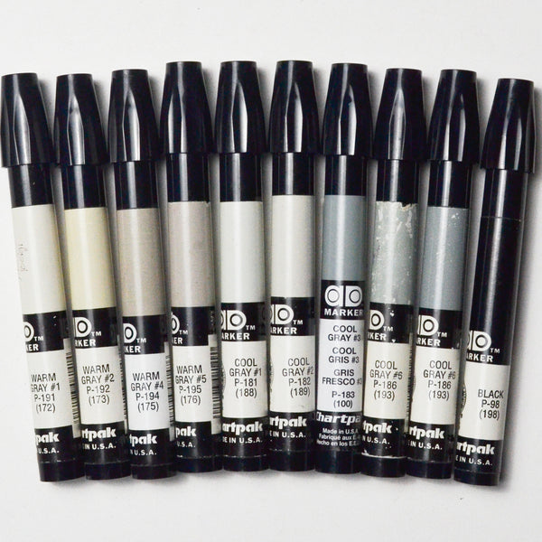 Gray + Black Chartpak Ad Markers - Set of 10