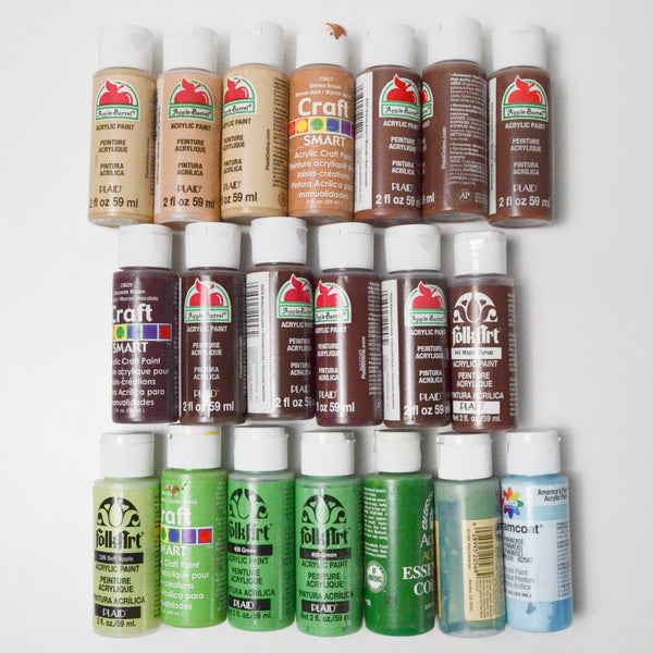 Brown, Green + Blue Craft Paint Bundle - 20 Bottles