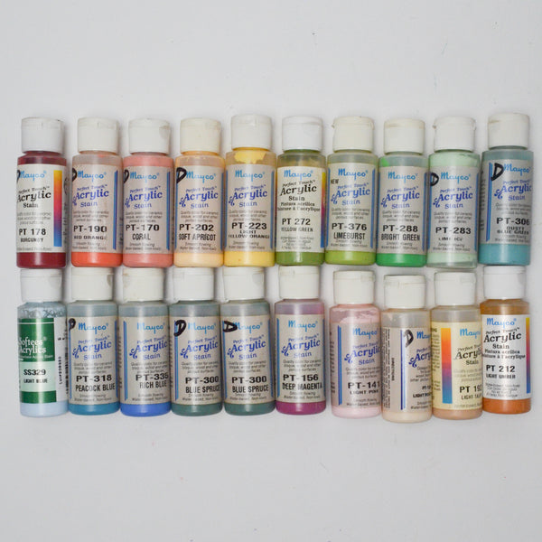 Rainbow Mayco Acrylic Stain for Ceramic Bisque, Wood + Porous Materials - 20 Bottles