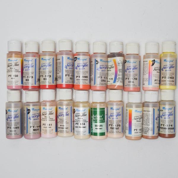 Mayco Acrylic Stain for Ceramic Bisque, Wood + Porous Materials - 20 Bottles