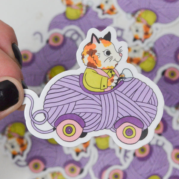 Yarn Car Cat Vinyl Sticker