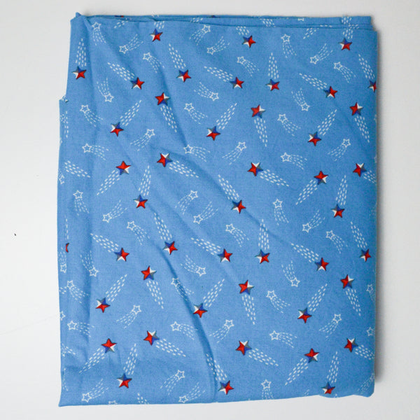 Red, White + Blue Shooting Star Print Quilting Weight Woven Fabric - 40" x 112"