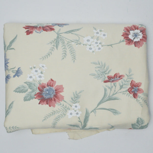 Cream, Blue + Red Floral Drapery Fabric - 56" x 94"