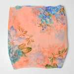 Coral Orange + Blue Floral Sheer Chiffon Fabric  - 45" x 200"