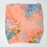 Coral Orange + Blue Floral Sheer Chiffon Fabric  - 45" x 200"