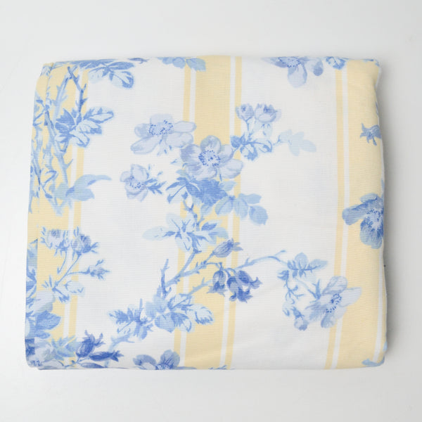 Yellow, White + Blue Floral Print Ribbed Woven Fabric - 58" x 82"