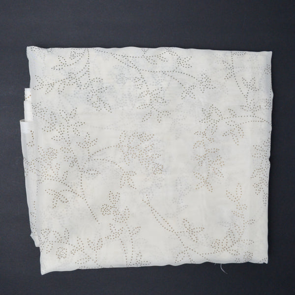 Sheer Cream Fabric with Olive Green Dotted Floral Print - 62" x 224"