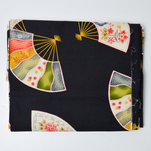 Black + Colorful Fan Print Quilting Weight Woven Fabric - 44" x 70"