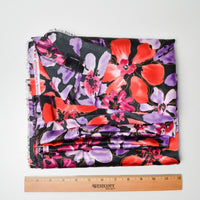 Purple + Red Floral Flowy Satin Fabric - 60" x 90"