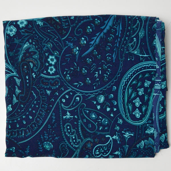 Navy + Teal Paisley Flowy Woen Fabric - 43" x 13"