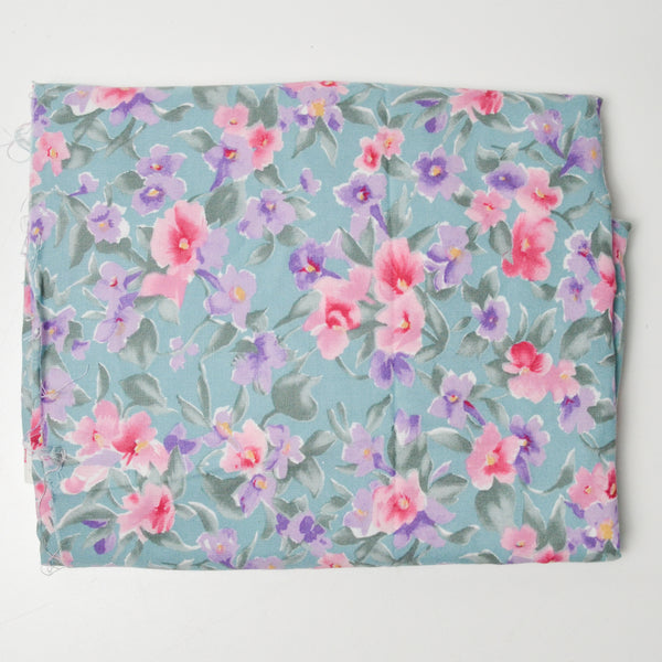 Blue, Pink + Purple Floral Rayon Flowy Woven Fabric - 60" x 100"