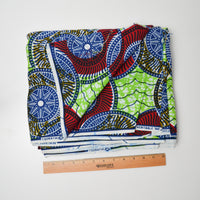 Blue, Green + Red African Wax Print Fabric - 44" x 212"