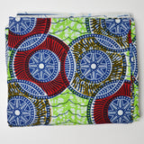 Blue, Green + Red African Wax Print Fabric - 44" x 212"