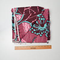 PInk, Maroon + Teal Floral African Wax Print Fabric - 46" x 212"