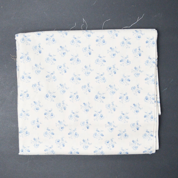 Cream + Blue Floral Smooth Quilting Cotton Fabric - 44" x 112"