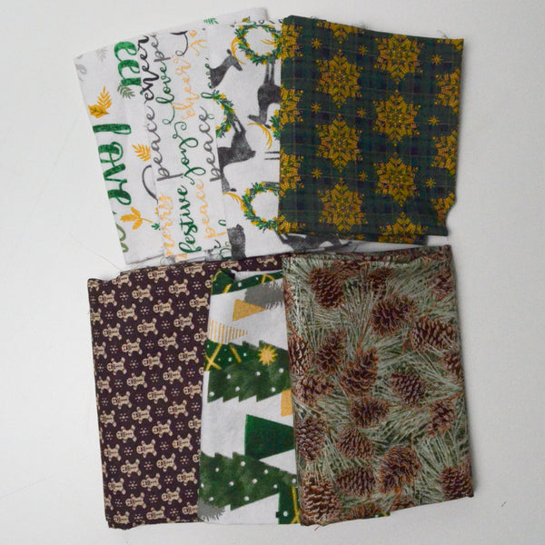 Brown + Green Christmas Print Quilting Weight Fabric Bundle