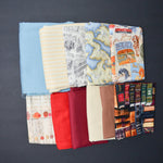 Tan, Blue + Red Quilting Weight Woven Fabric Bundle