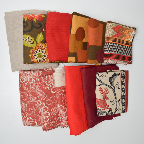 Red Patterned Mixed Weight + Canvas Woven Fabric Bundle