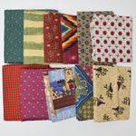 Dark Red + Green Printed Quilting Weight Woven Fabric Bundle