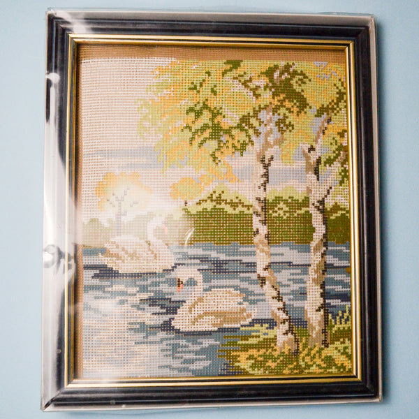 Swans German Gobelin Stickbild Half Cross-Stitch Needlework Kit