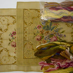 Vintage Harrods Floral Needlepoint or Cross Stitch Panels with Floss + Crewel Wool