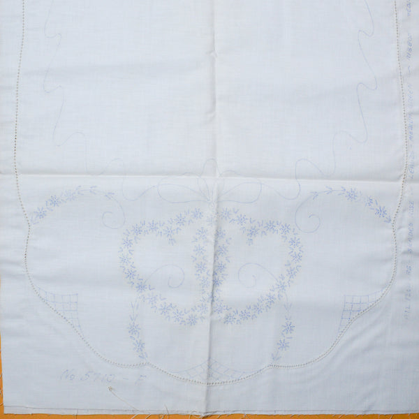 Floral + Lattice Linen Dresser Scarf, Stamped to Embroider