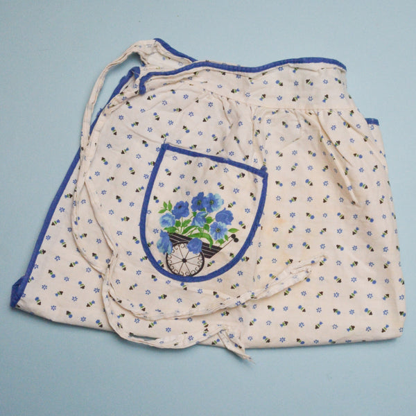 Vintage Blue + White Floral Waist Apron - 19"