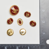 Gold + Red Enamel Eagle & Coat of Arms Metal Shank Buttons - Set of 7