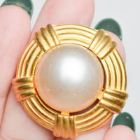 Gold + Faux Pearl Large Shank Buttons - Set of 2