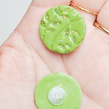 Purdy Thangz Leaf-Stamped Glittery Green Shank Buttons - Set of 6