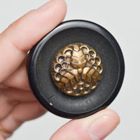 Black + Gold Plastic Shank Buttons - Set of 2