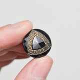 Black Glass + Gold Carved Triangle Shank Buttons - Set of 3