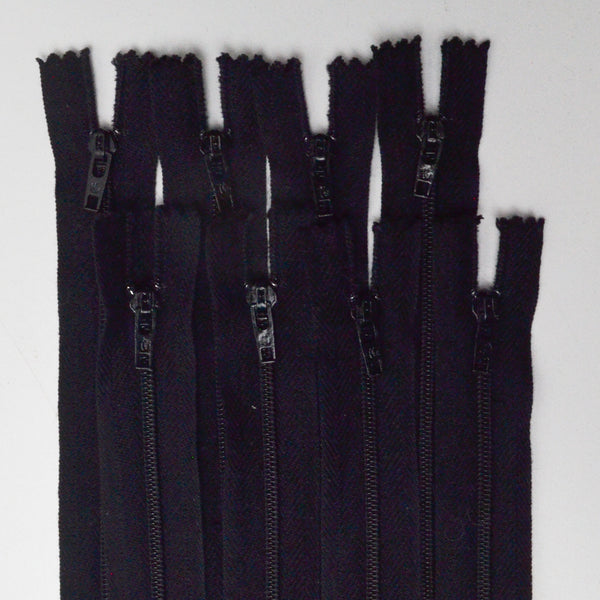 Black Nylon Coil Closed-End Zippers, 14" - Bundle of 8