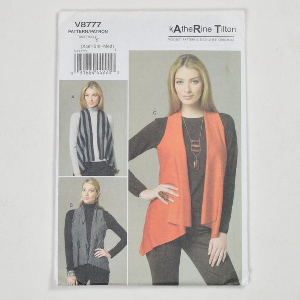 Katherine Tilton V8777 Vest Sewing Pattern Size Y (XS-M)