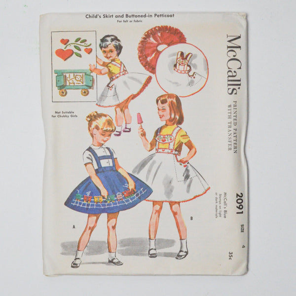 McCall's 2091 Child's Skirt + Buttoned-in Petticoat Sewing Pattern with Transfer - Size 4