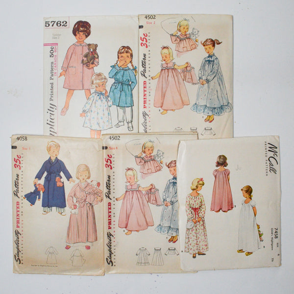 Vintage Children's Pajamas Sewing Pattern Bundle - Set of 5