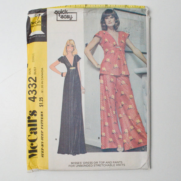 McCall's 4332 Dress, Top, + Pants Sewing Pattern - Size Small