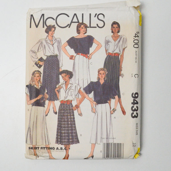 McCall's 9433 Skirt Sewing Pattern - Size 12