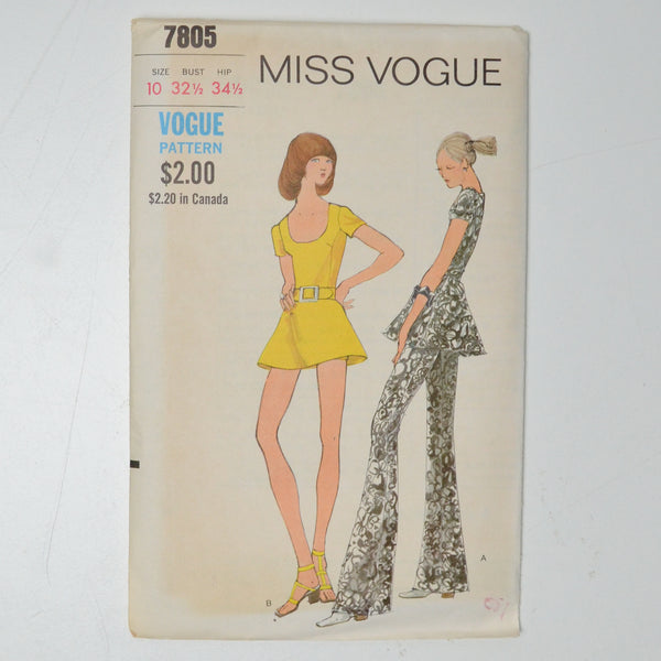 Miss Vogue 7805 One PIece Dress + Pants or Shorts Sewing Pattern Size 10