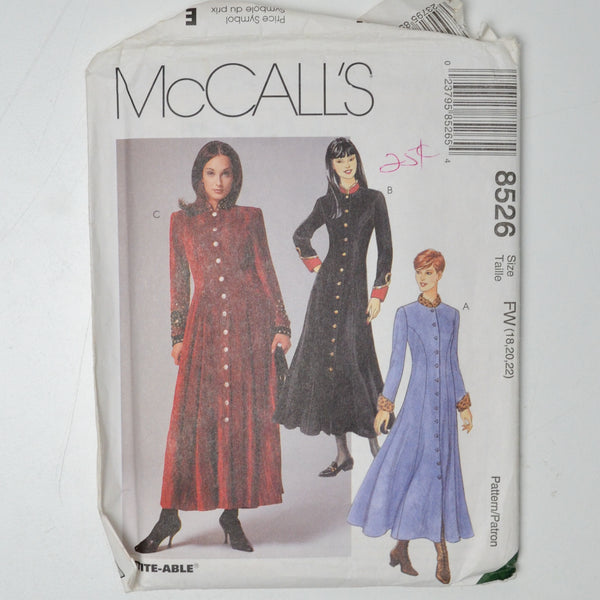 McCall's 8526 Dress Sewing Pattern Size FW (18-22)