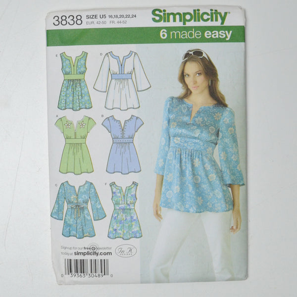 Simplicity 3838 Tunic Sewing Pattern Size U5 (16-24)