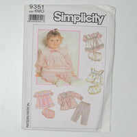 Simplicity 9351 Baby Clothing Sewing Pattern Size 6 Months