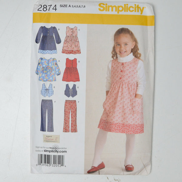 Simplicity 2874 Children's Clothing Sewing Pattern Size A (3-8)