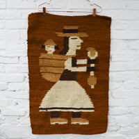 Brown Woman + Child Woven Wool Tapestry or Rug