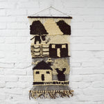 Brown + White Village Scene Woven Wool Wall Hanging Tapestry