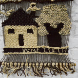 Brown + White Village Scene Woven Wool Wall Hanging Tapestry