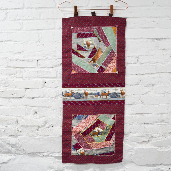 Christmas Deer Crazy Quilt Wall Hanging