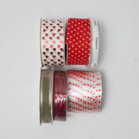 Red + White Ribbon + Metallic Cord Bundle - 6 Spools