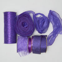 Purple Metallic + Tulle Ribbon Bundle - 6 Spools